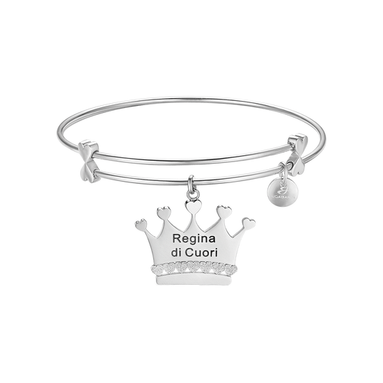 BRACCIALE IN ACCIAIO CON CORONA E SCRITTA "REGINA DI CUORI" Luca Barra