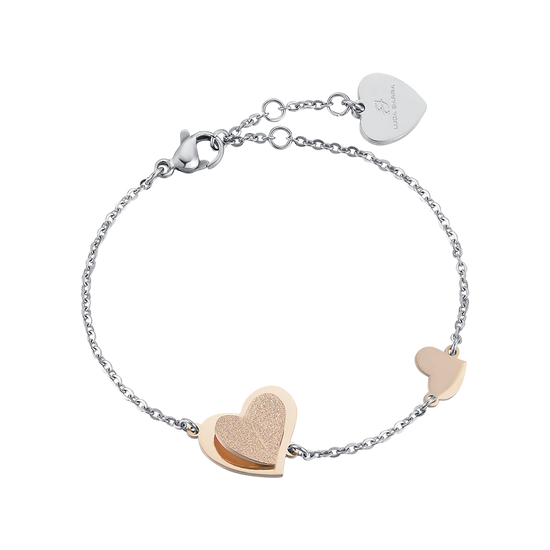 BRACCIALE IN ACCIAIO, CUORE IN ACCIAIO IP ROSE CON GLITTER IP ROSE Luca Barra