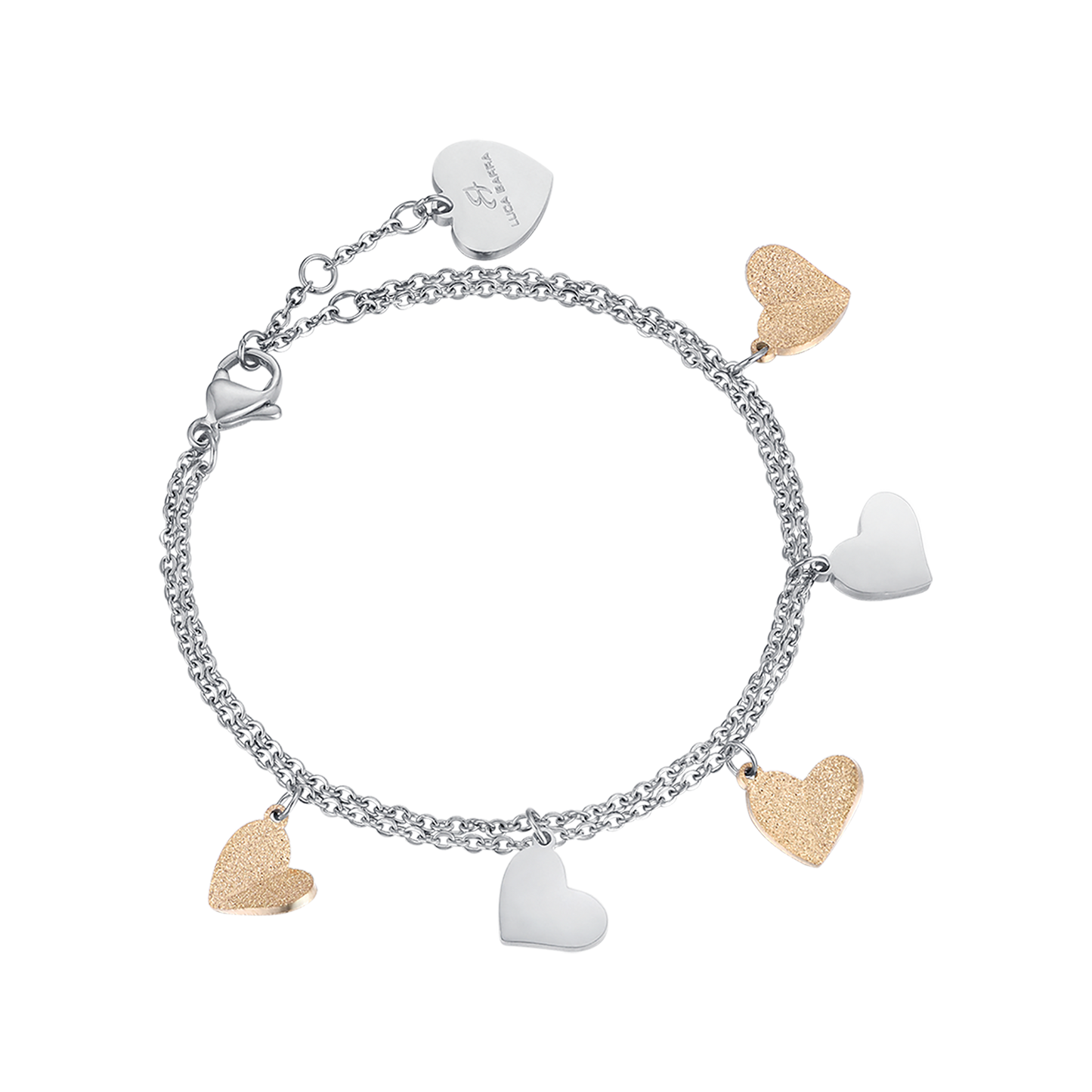 BRACCIALE IN ACCIAIO CON CUORI E GLITTER IP GOLD