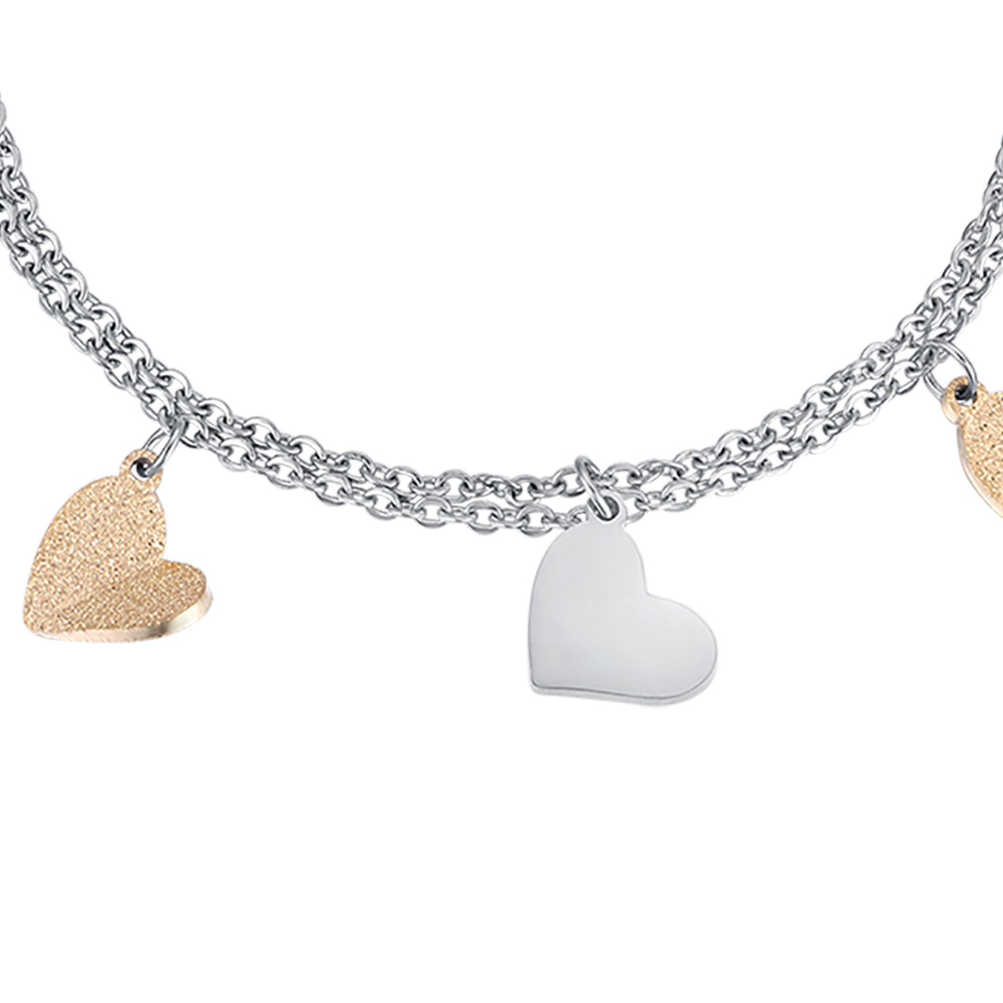 BRACCIALE IN ACCIAIO CON CUORI E GLITTER IP GOLD