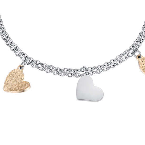BRACCIALE IN ACCIAIO CON CUORI E GLITTER IP GOLD