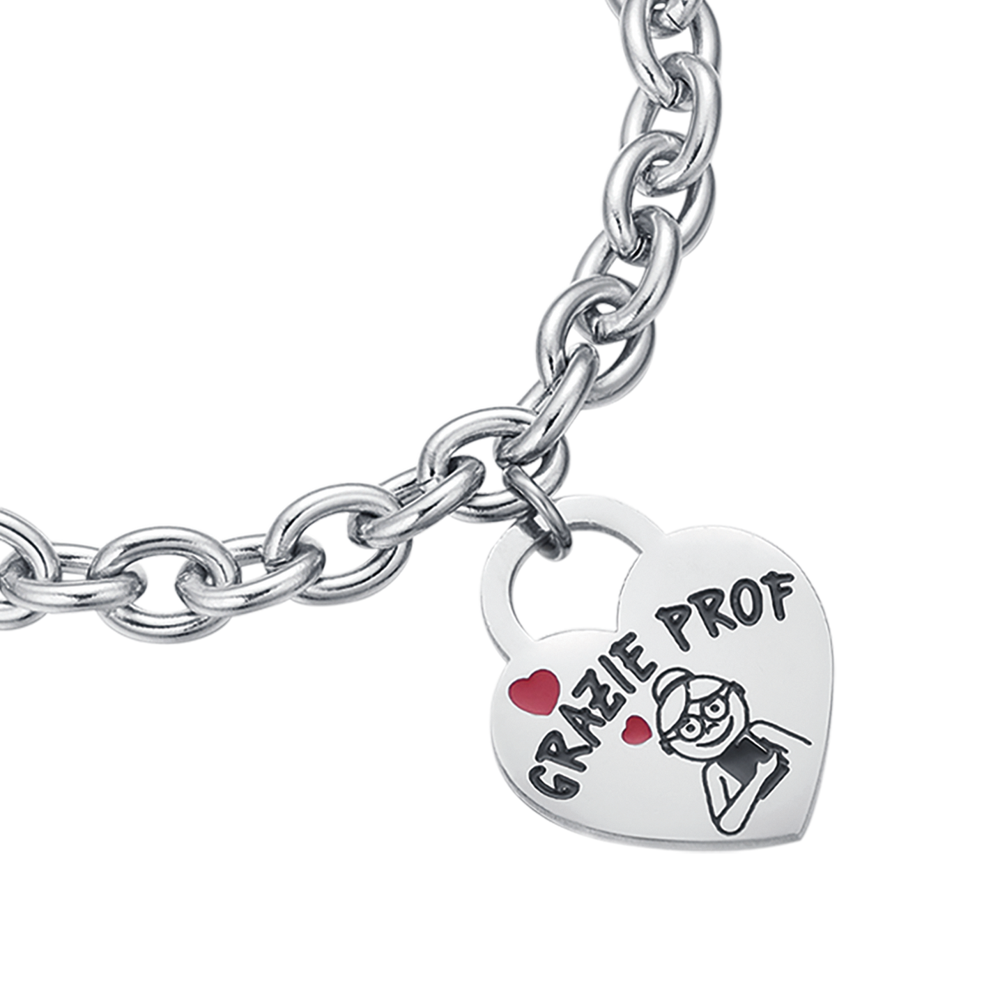 BRACCIALE DONNA IN ACCIAIO CON CUORE GRAZIE PROF
