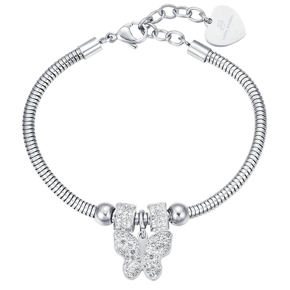 S'Agapõ Bracciale Donna, Bracciale Rigido in Acciaio e Cristalli con Simbolo Farfalla | Collezione Lucky Light - SKT34