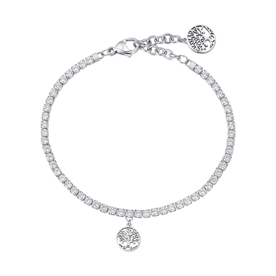 BRACCIALE IN ACCIAIO CON ALBERO DELLA VITA E CRISTALLI BIANCHI