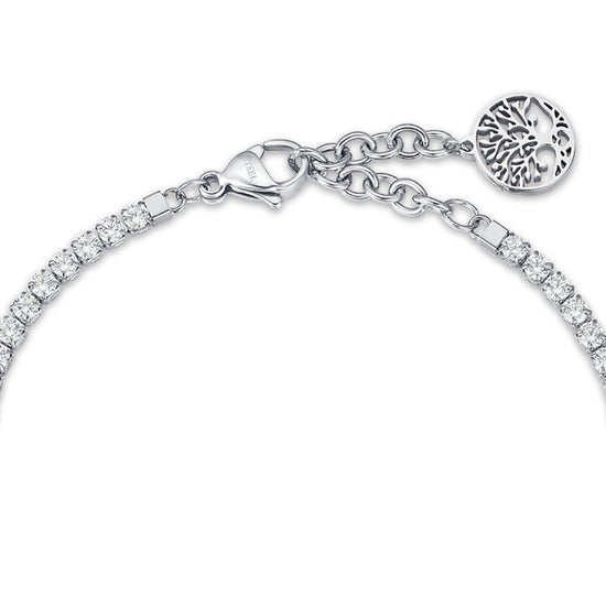 BRACCIALE IN ACCIAIO CON ALBERO DELLA VITA E CRISTALLI BIANCHI