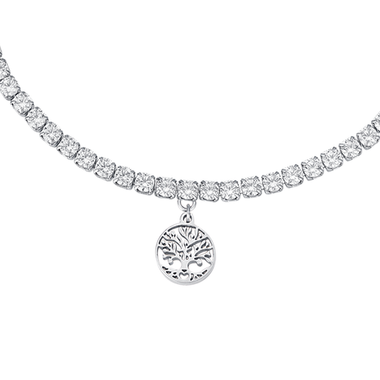 BRACCIALE IN ACCIAIO CON ALBERO DELLA VITA E CRISTALLI BIANCHI