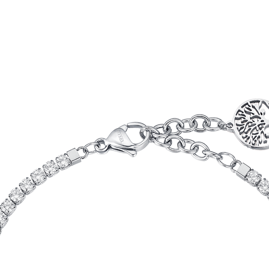 BRACCIALE IN ACCIAIO CON ALBERO DELLA VITA E CRISTALLI BIANCHI