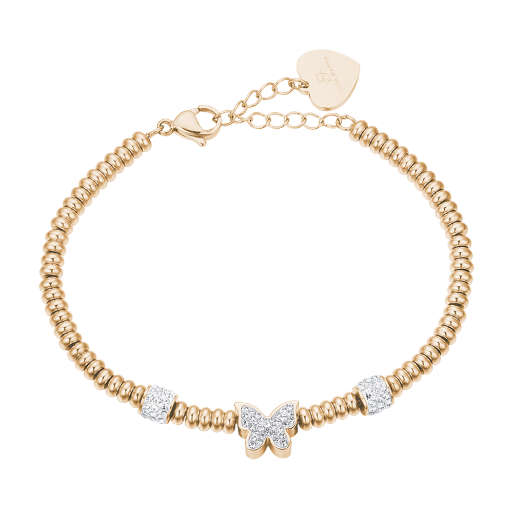 BRACCIALE IN ACCIAIO IP GOLD CON FARFALLA CON CRISTALLI BIANCHI Luca Barra