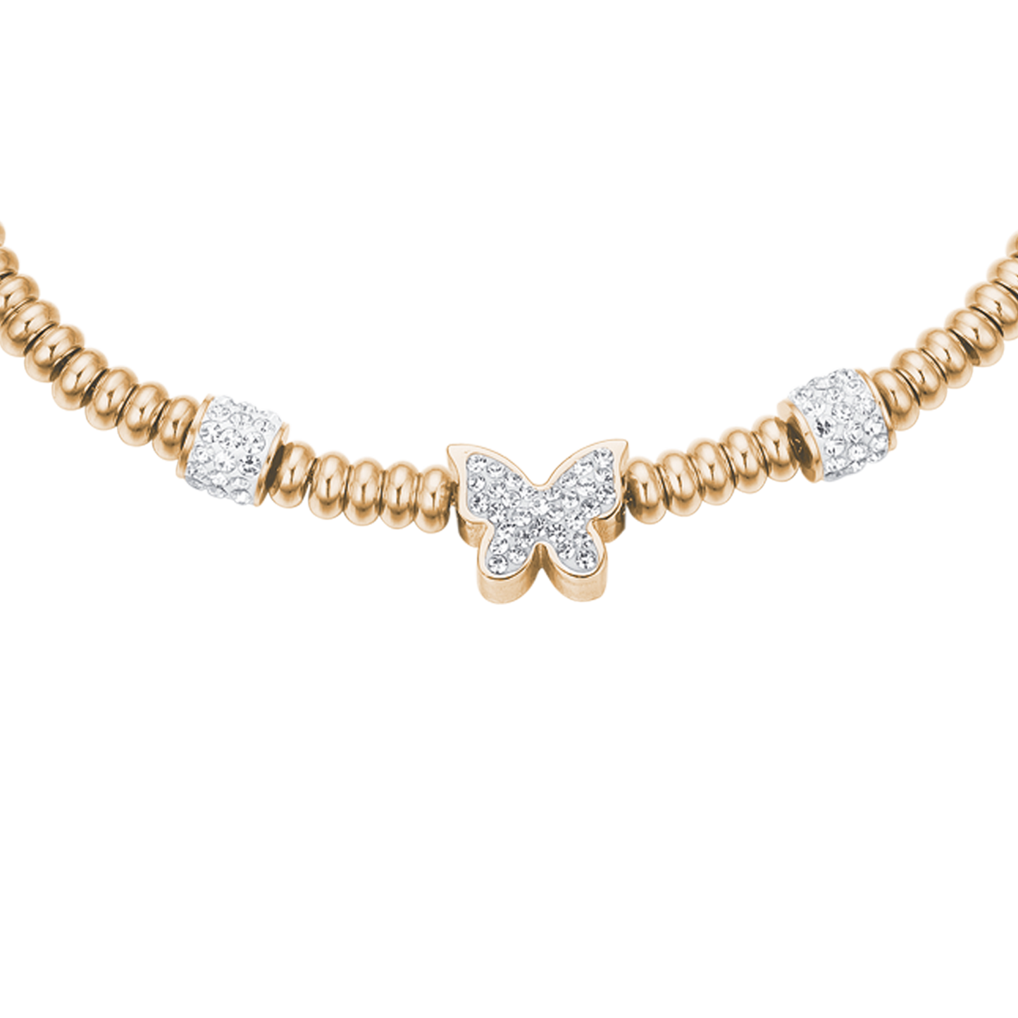 BRACCIALE IN ACCIAIO IP GOLD CON FARFALLA CON CRISTALLI BIANCHI