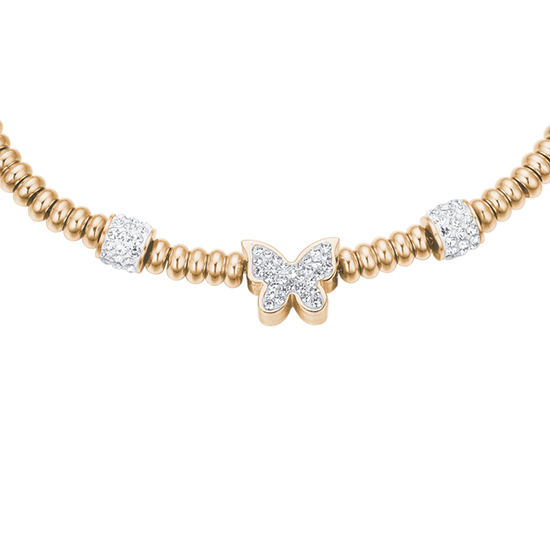 BRACCIALE IN ACCIAIO IP GOLD CON FARFALLA CON CRISTALLI BIANCHI