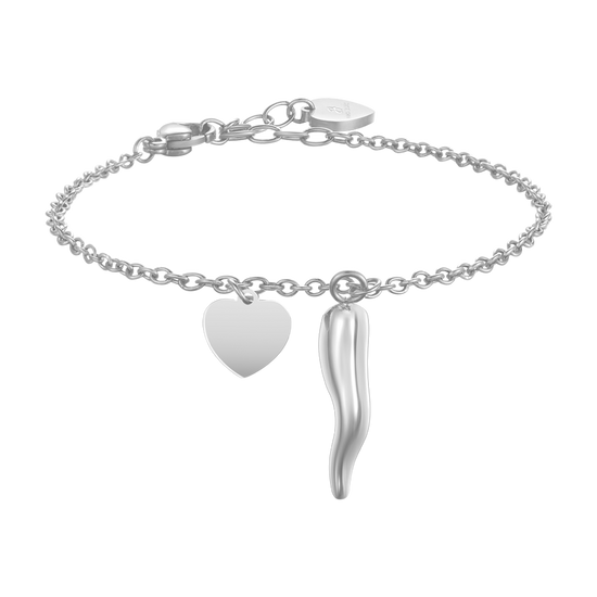 BRACCIALE DONNA IN ACCIAIO CON CUORE E CORNO