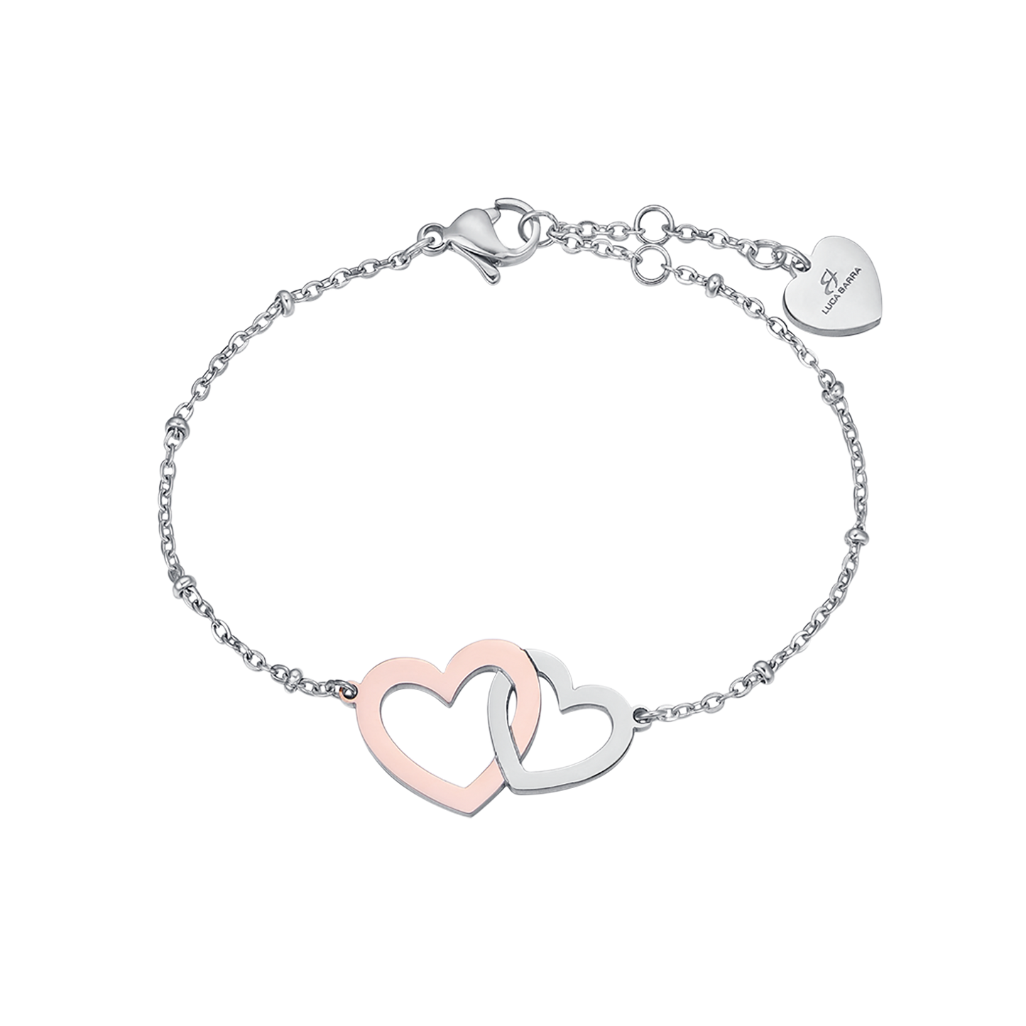 BRACCIALE IN ACCIAIO CON CUORI IN ACCIAIO E ACCIAIO IP ROSE Luca Barra