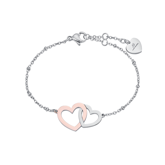 BRACCIALE IN ACCIAIO CON CUORI IN ACCIAIO E ACCIAIO IP ROSE Luca Barra