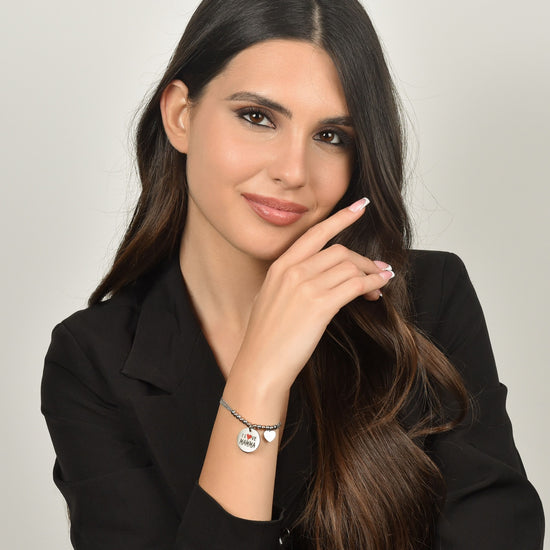 BRACCIALE DONNA IN ACCIAIO I LOVE MAMMA PALLINE ROSÈ