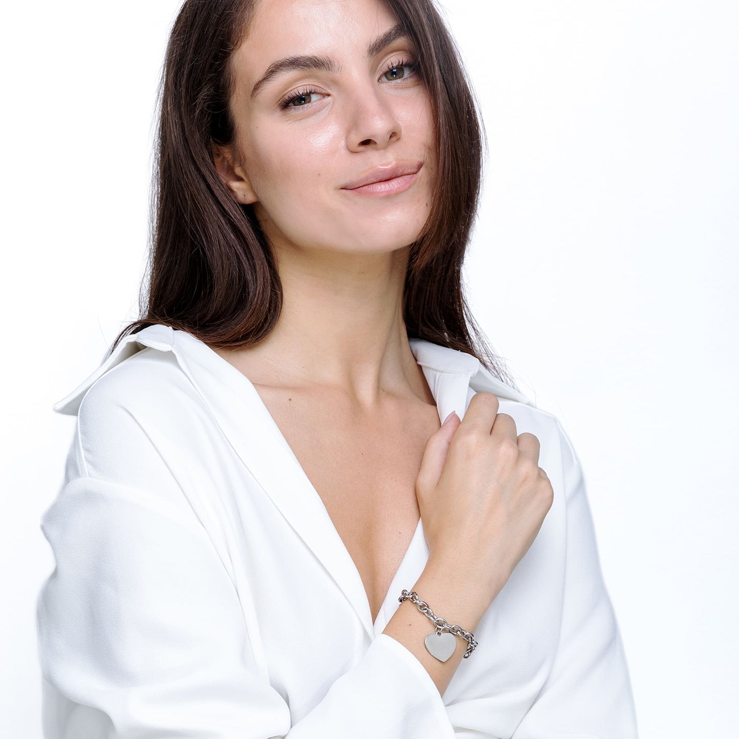 BRACCIALE DONNA PERSONALIZZATO IN ACCIAIO CON CUORE MAGLIA CATENA