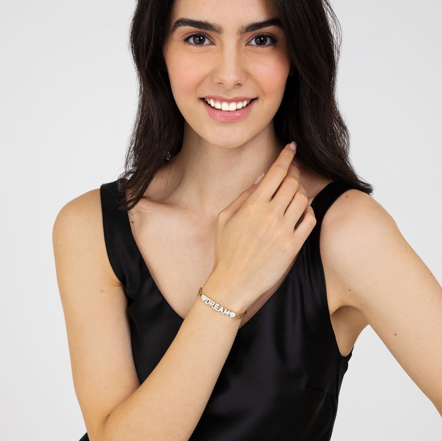 BRACCIALE DONNA IN ACCIAIO DORATO DREAM CON CRISTALLI BIANCHI