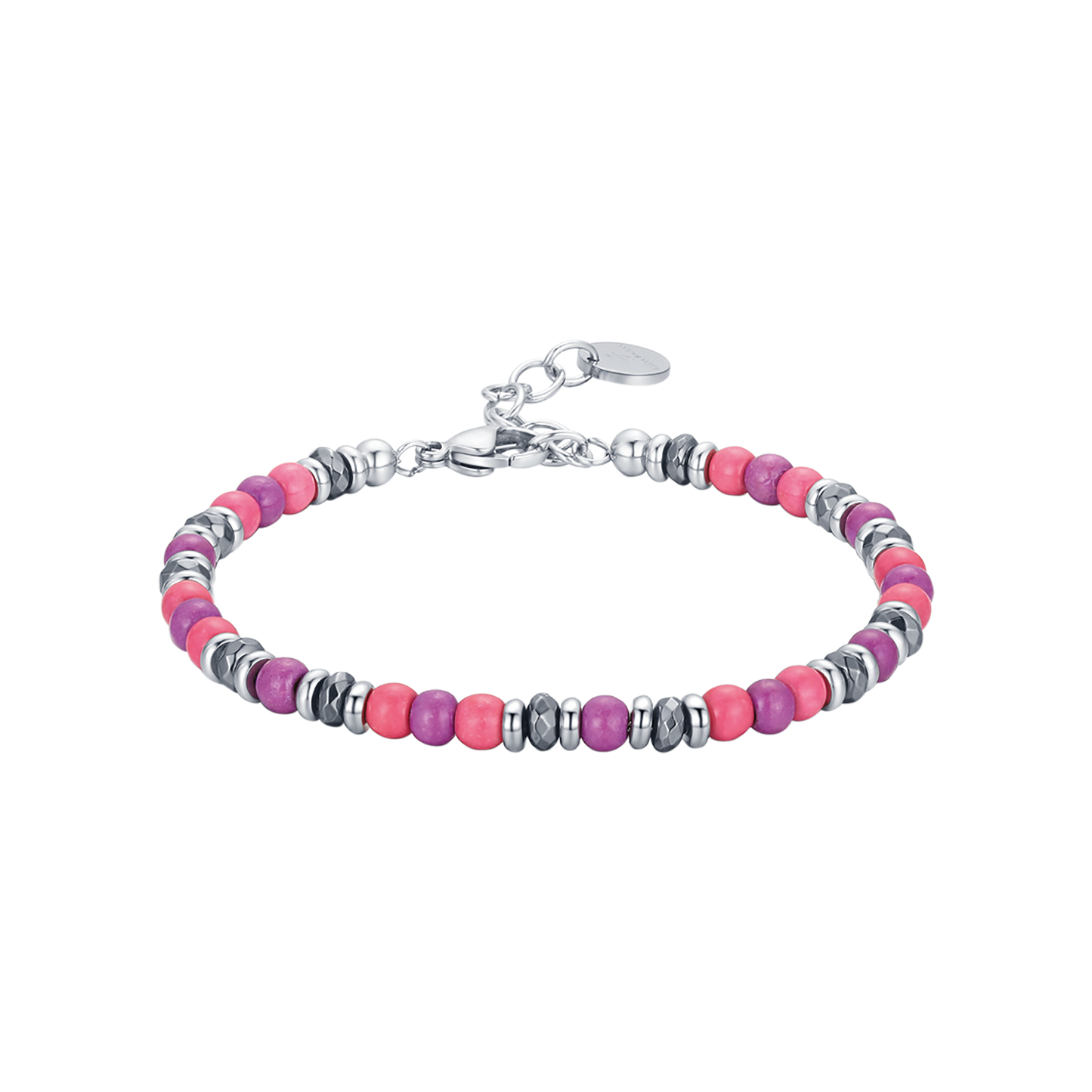 BRACCIALE IN ACCIAIO CON PIETRE ROSA E VIOLA Luca Barra