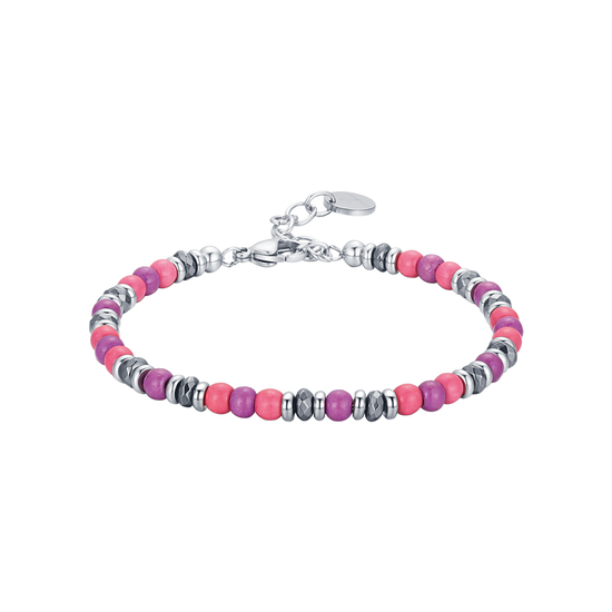 BRACCIALE IN ACCIAIO CON PIETRE ROSA E VIOLA Luca Barra