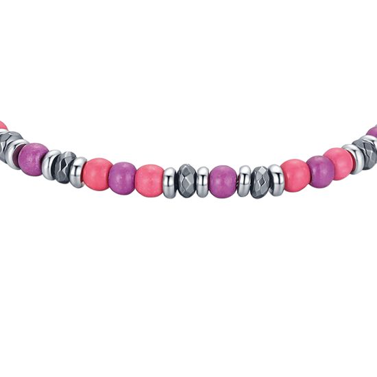 BRACCIALE IN ACCIAIO CON PIETRE ROSA E VIOLA
