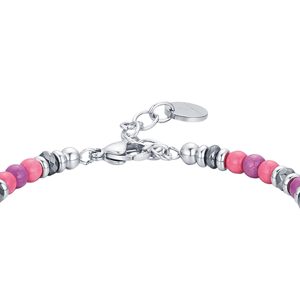 BRACCIALE IN ACCIAIO CON PIETRE ROSA E VIOLA