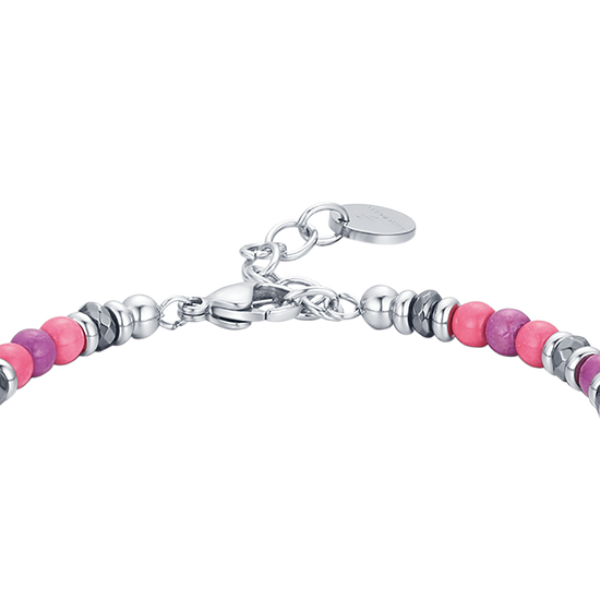 BRACCIALE IN ACCIAIO CON PIETRE ROSA E VIOLA