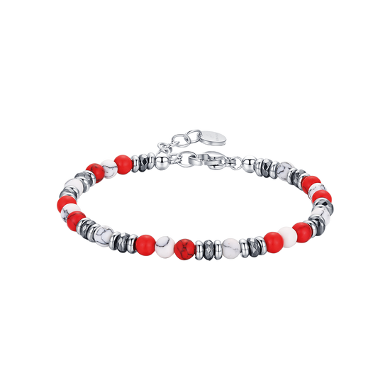 BRACCIALE IN ACCIAIO CON PIETRE ROSSE E BIANCHE Luca Barra