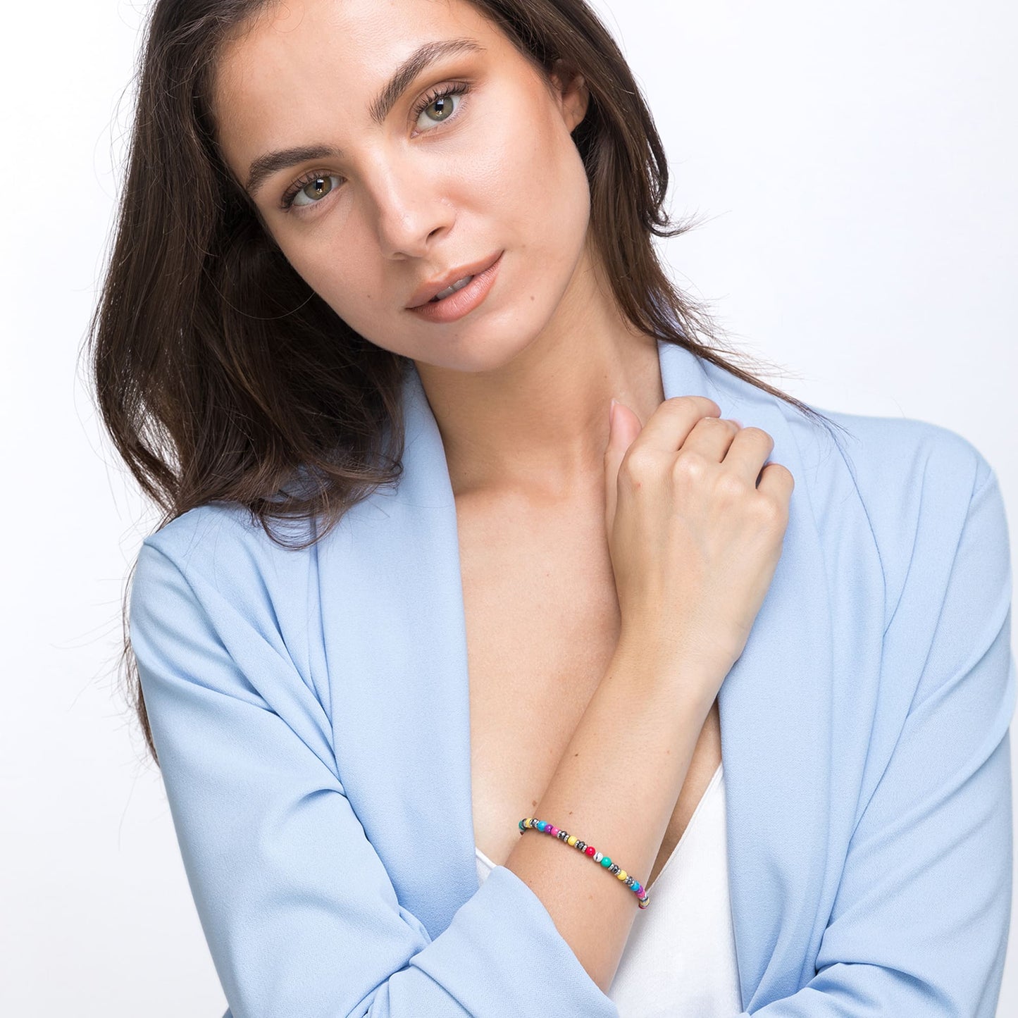 BRACCIALE IN ACCIAIO CON PIETRE MULTICOLOR