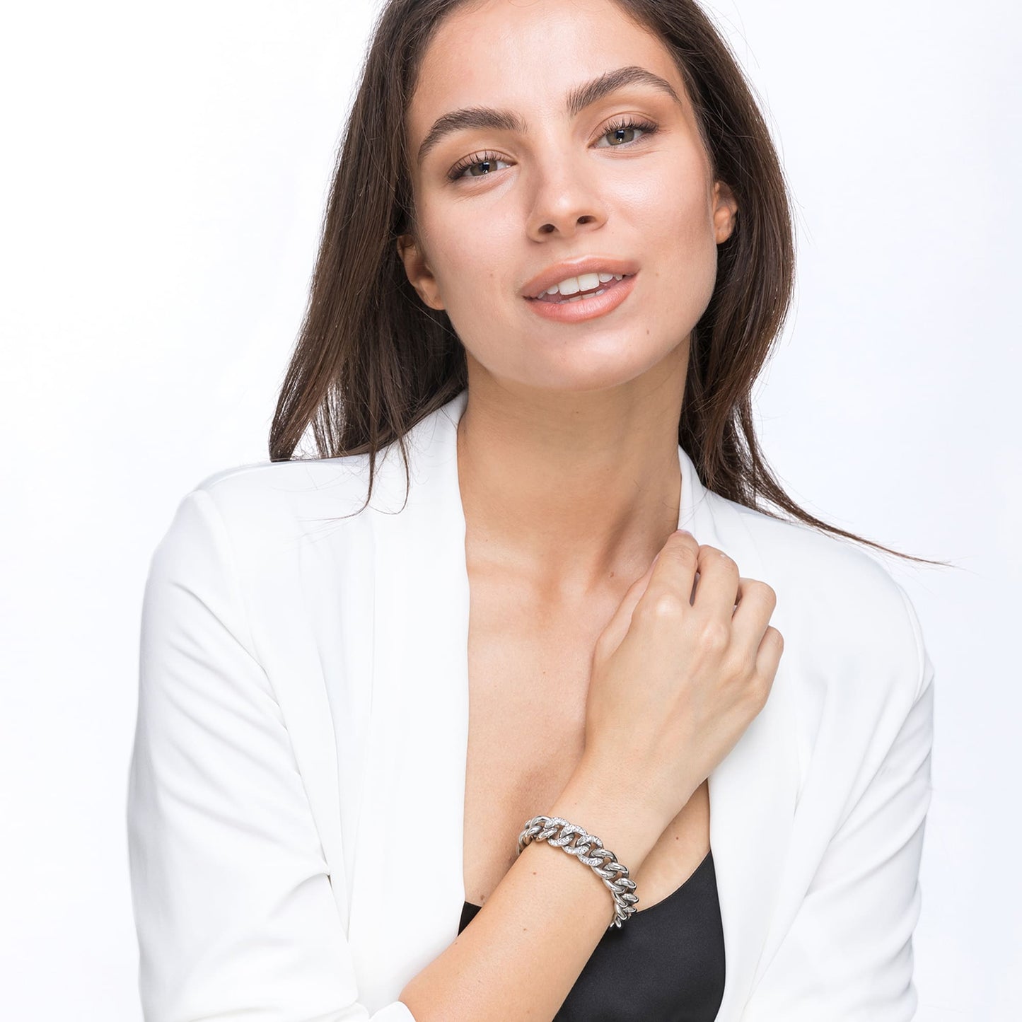 BRACCIALE DONNA IN ACCIAIO CON CRISTALLI BIANCHI MAGLIA CATENA