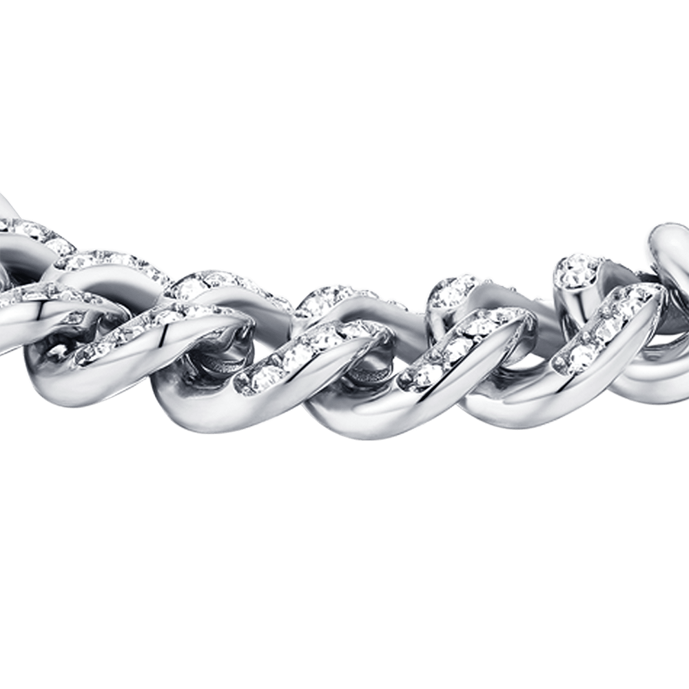 BRACCIALE DONNA IN ACCIAIO CON CRISTALLI BIANCHI MAGLIA CATENA