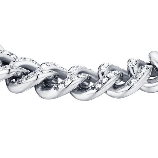 BRACCIALE DONNA IN ACCIAIO CON CRISTALLI BIANCHI MAGLIA CATENA