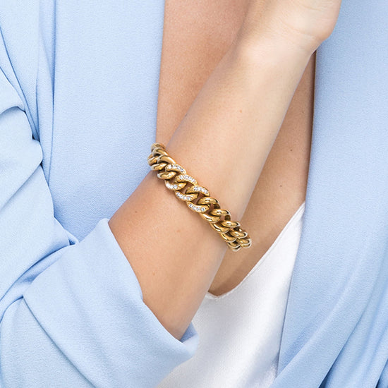 BRACCIALE DONNA IN ACCIAIO CON CRISTALLI BIANCHI MAGLIA CATENA