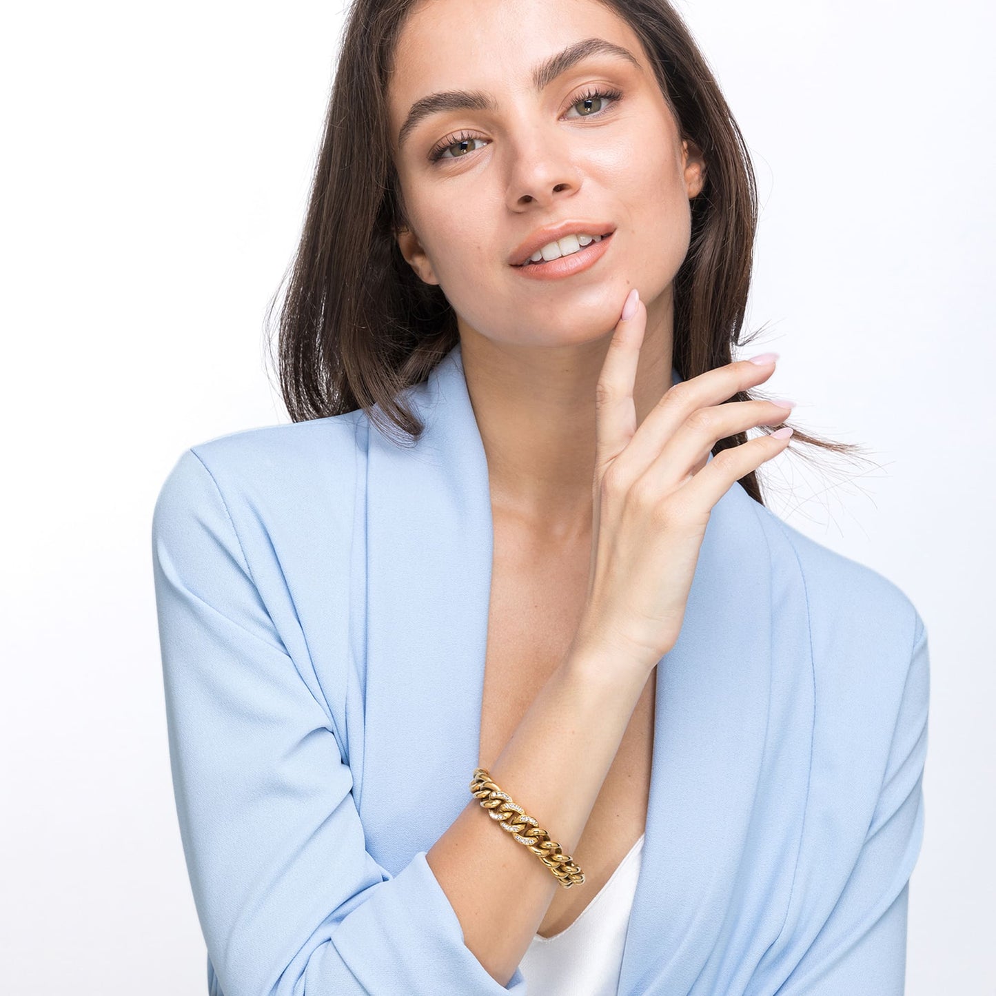 BRACCIALE DONNA IN ACCIAIO CON CRISTALLI BIANCHI MAGLIA CATENA