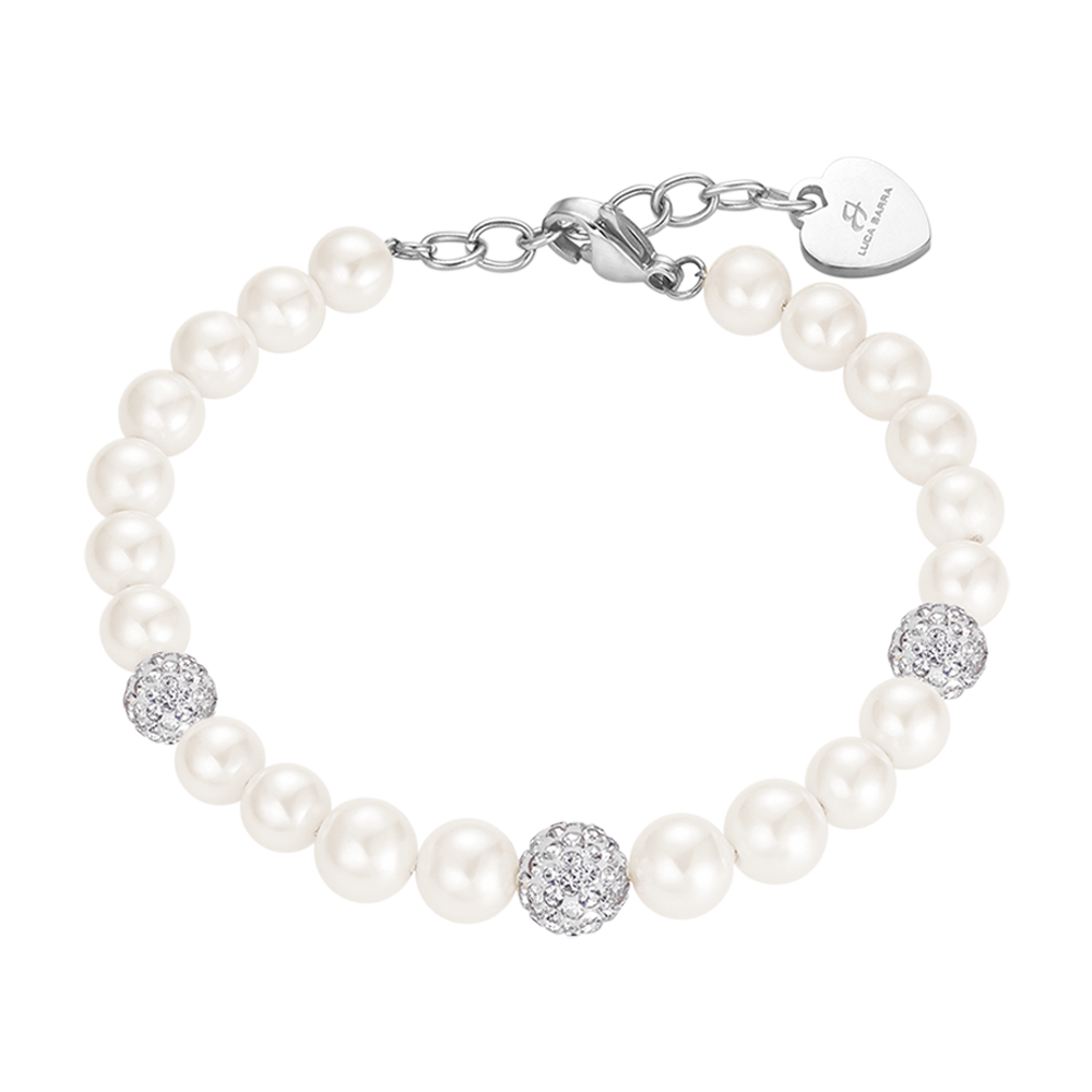 BRACCIALE DONNA DI PERLE CON CRISTALLI BIANCHI Luca Barra