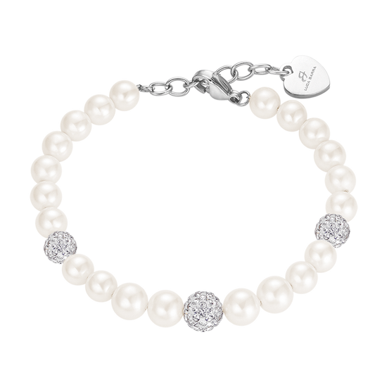 BRACCIALE DONNA DI PERLE CON CRISTALLI BIANCHI Luca Barra