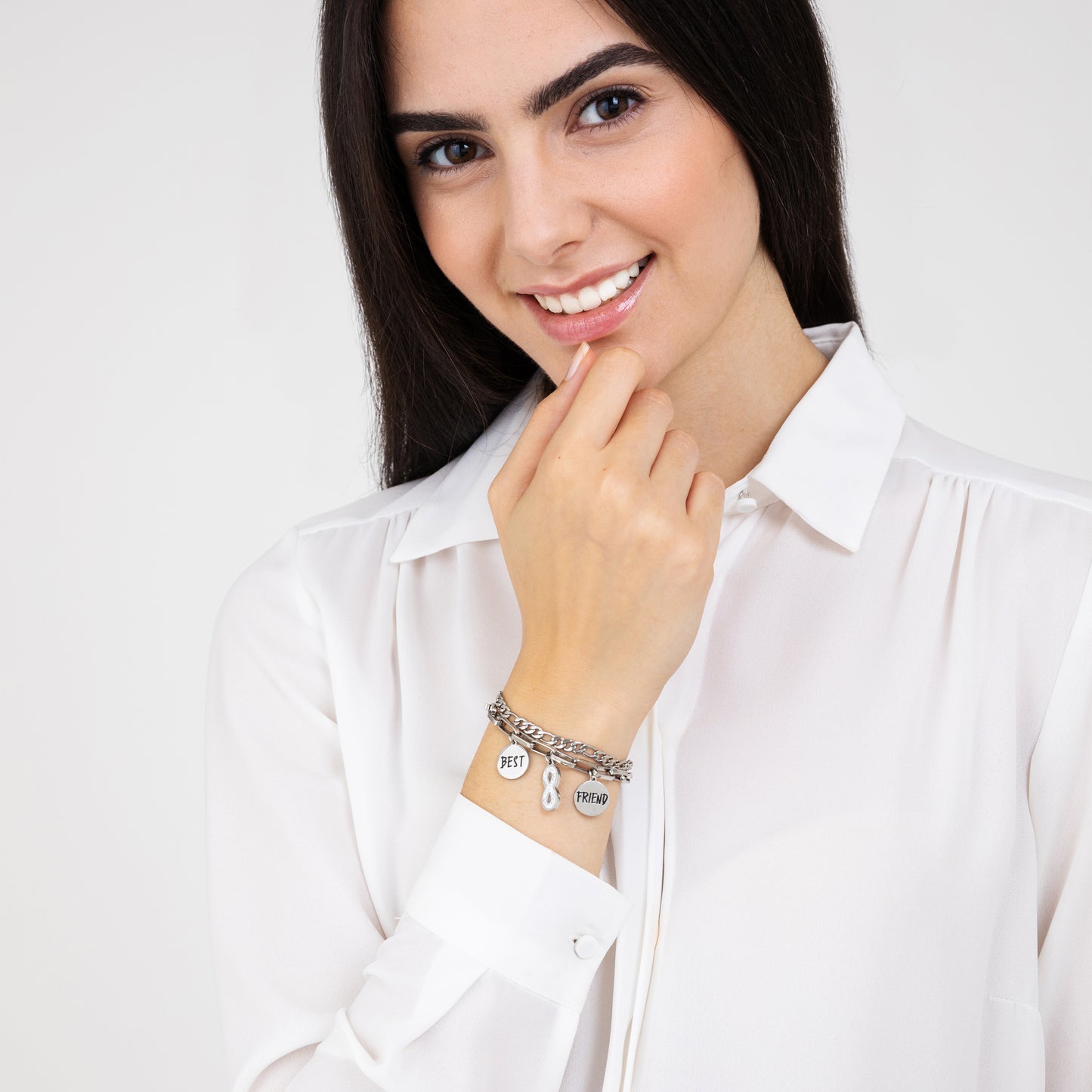 BRACCIALE DONNA IN ACCIAIO CON INFINITO CON CRISTALLI BIANCHI