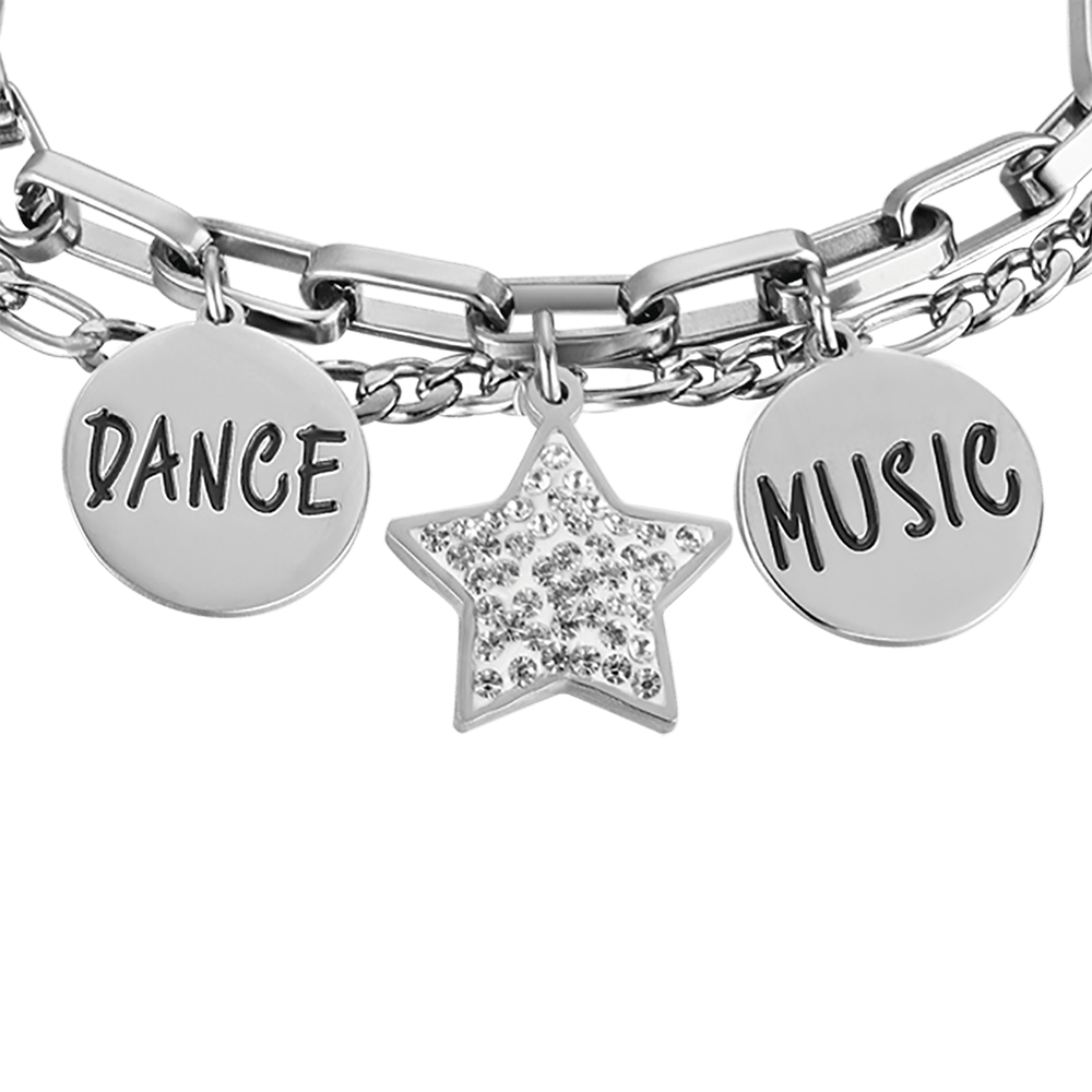 BRACCIALE DONNA IN ACCIAIO CON STELLA CON CRISTALLI BIANCHI E PIASTRE CON SMALTO