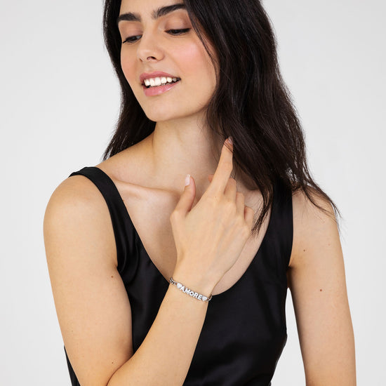 BRACCIALE DONNA IN ACCIAIO AMORE CON CRISTALLI BIANCHI