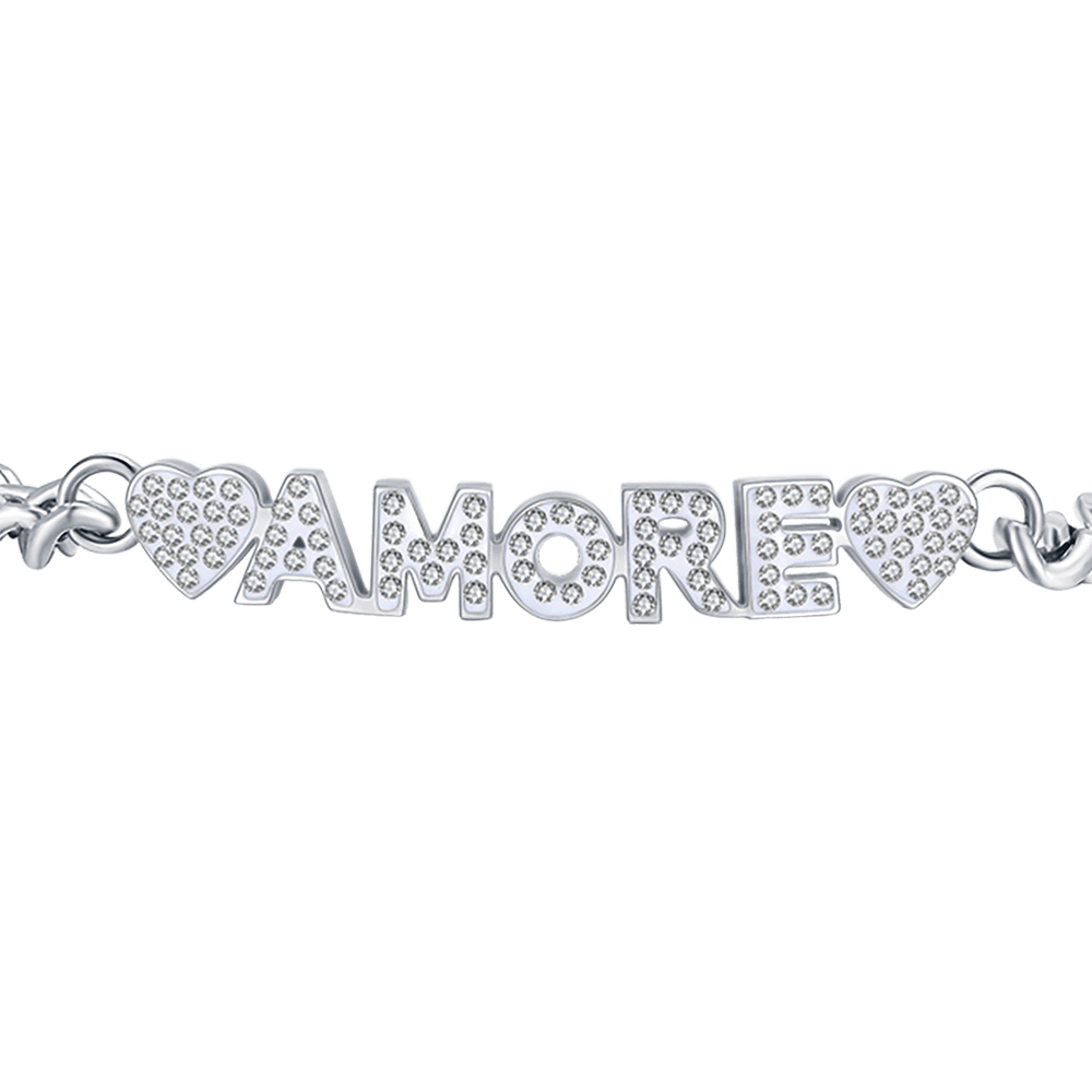 BRACCIALE DONNA IN ACCIAIO AMORE CON CRISTALLI BIANCHI