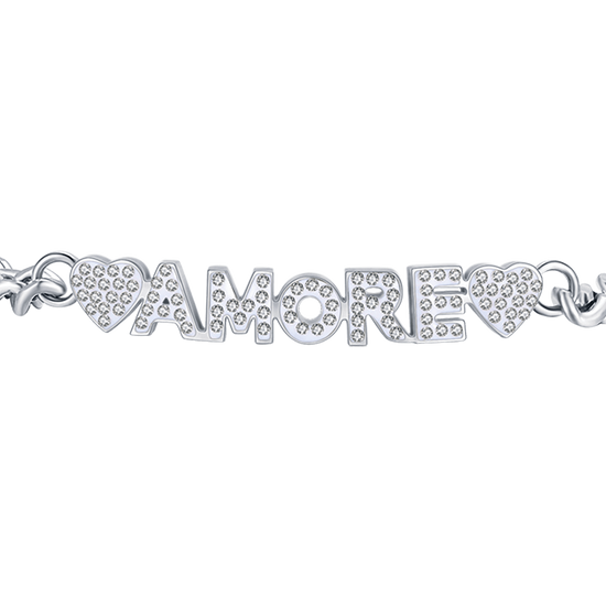 BRACCIALE DONNA IN ACCIAIO AMORE CON CRISTALLI BIANCHI