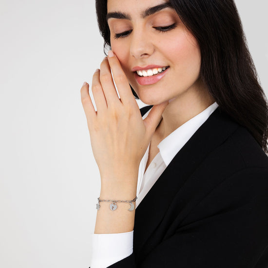 BRACCIALE DONNA IN ACCIAIO CON LUNA CUORE LUCCHETTO E STELLA