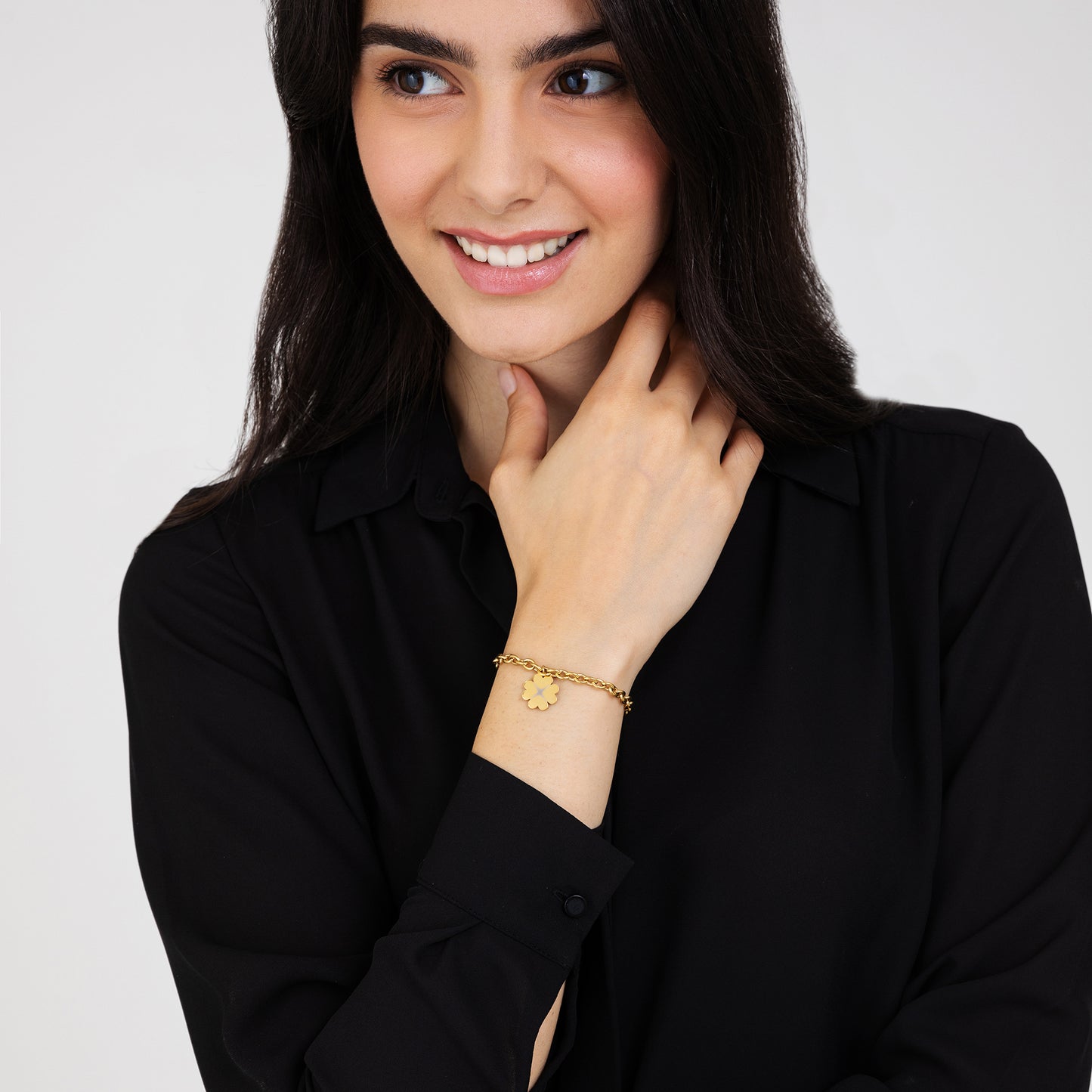 BRACCIALE DONNA IN ACCIAIO DORATO CON QUADRIFOGLIO