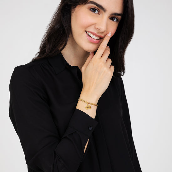 Carica immagine nella Galleria BRACCIALE DONNA IN ACCIAIO DORATO CON CORONA
