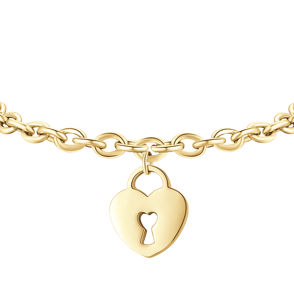 BRACCIALE DONNA IN ACCIAIO DORATO CON CUORE LUCCHETTO