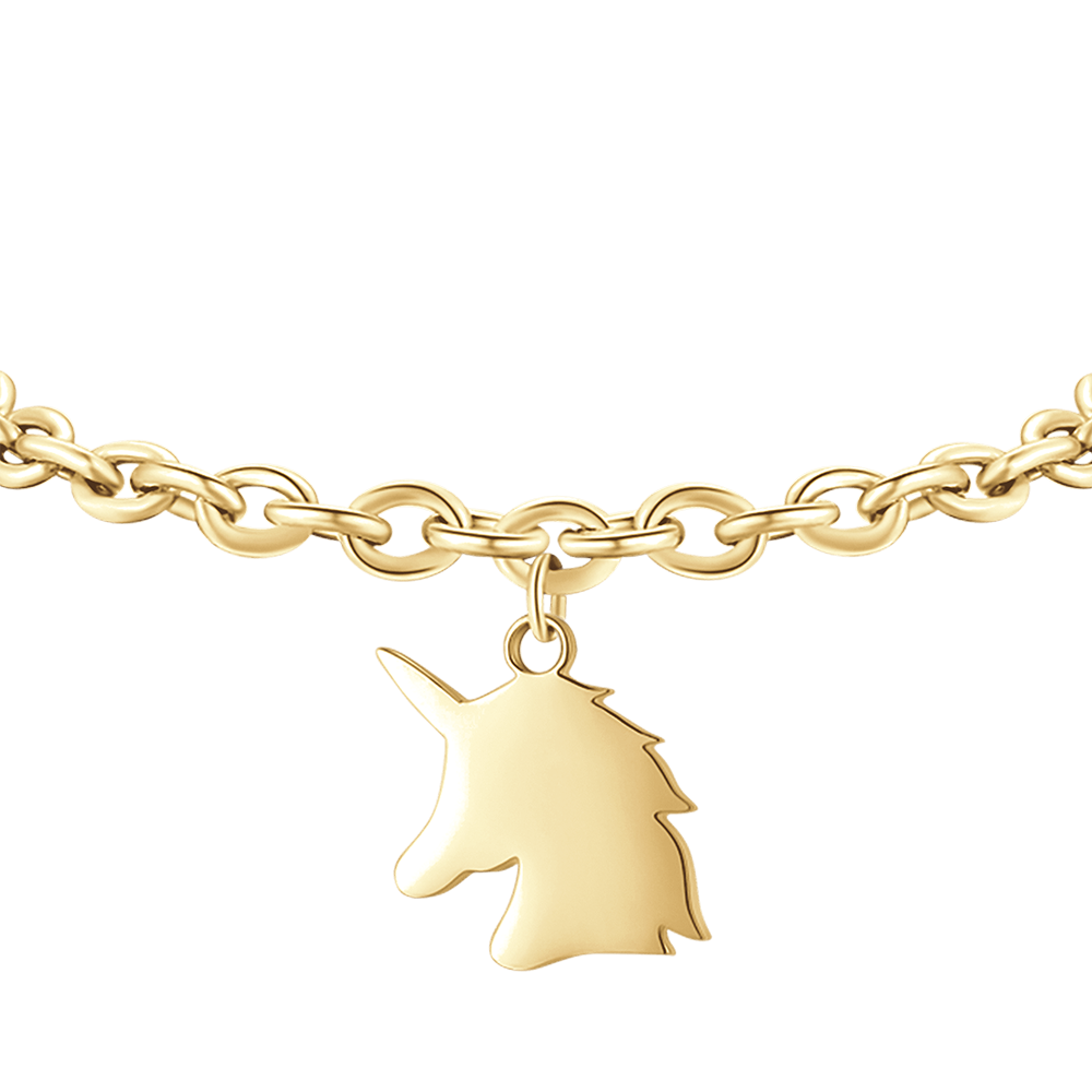 BRACCIALE DONNA IN ACCIAIO DORATO CON UNICORNO