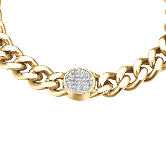 BRACCIALE DONNA IN ACCIAIO DORATO CON ELEMENTO E CRISTALLI BIANCHI