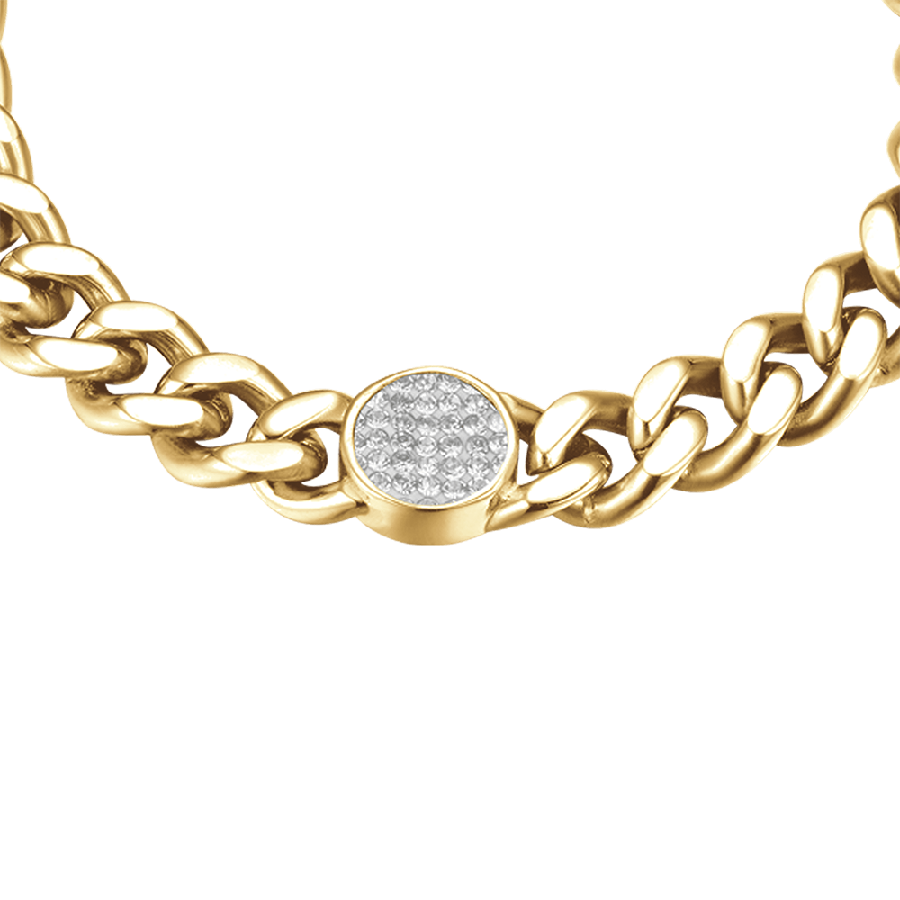BRACCIALE DONNA IN ACCIAIO DORATO CON ELEMENTO E CRISTALLI BIANCHI