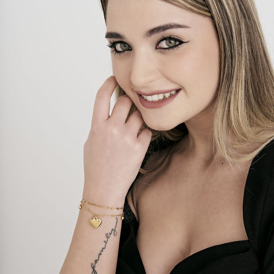 BRACCIALE DONNA IN ACCIAIO IP GOLD CON CUORE E CRISTALLI BIANCHI