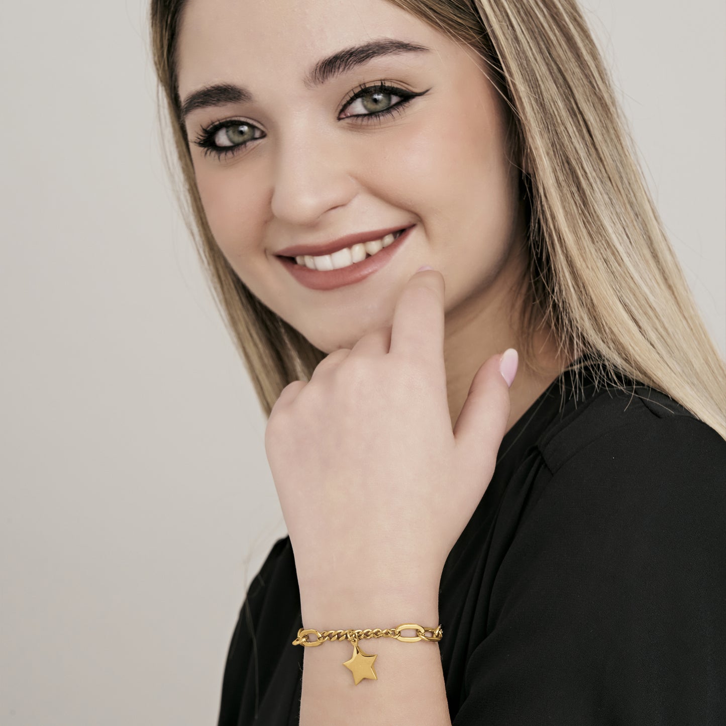 Luca Barra Bracciale Oro Donna Con Stella | Acciaio, Chiusura Moschettone, 17cm+3cm - Modello Bk2183