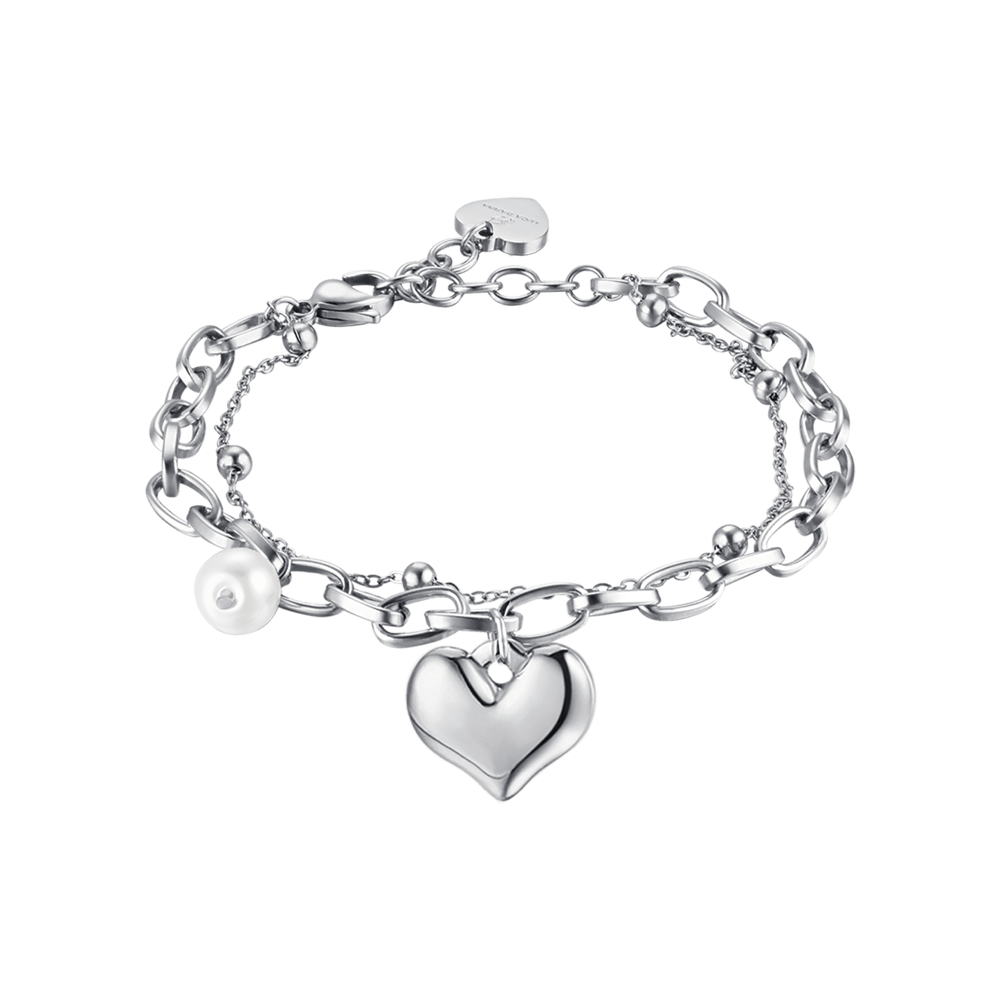 BRACCIALE DONNA IN ACCIAIO CON CUORE E PERLE Luca Barra