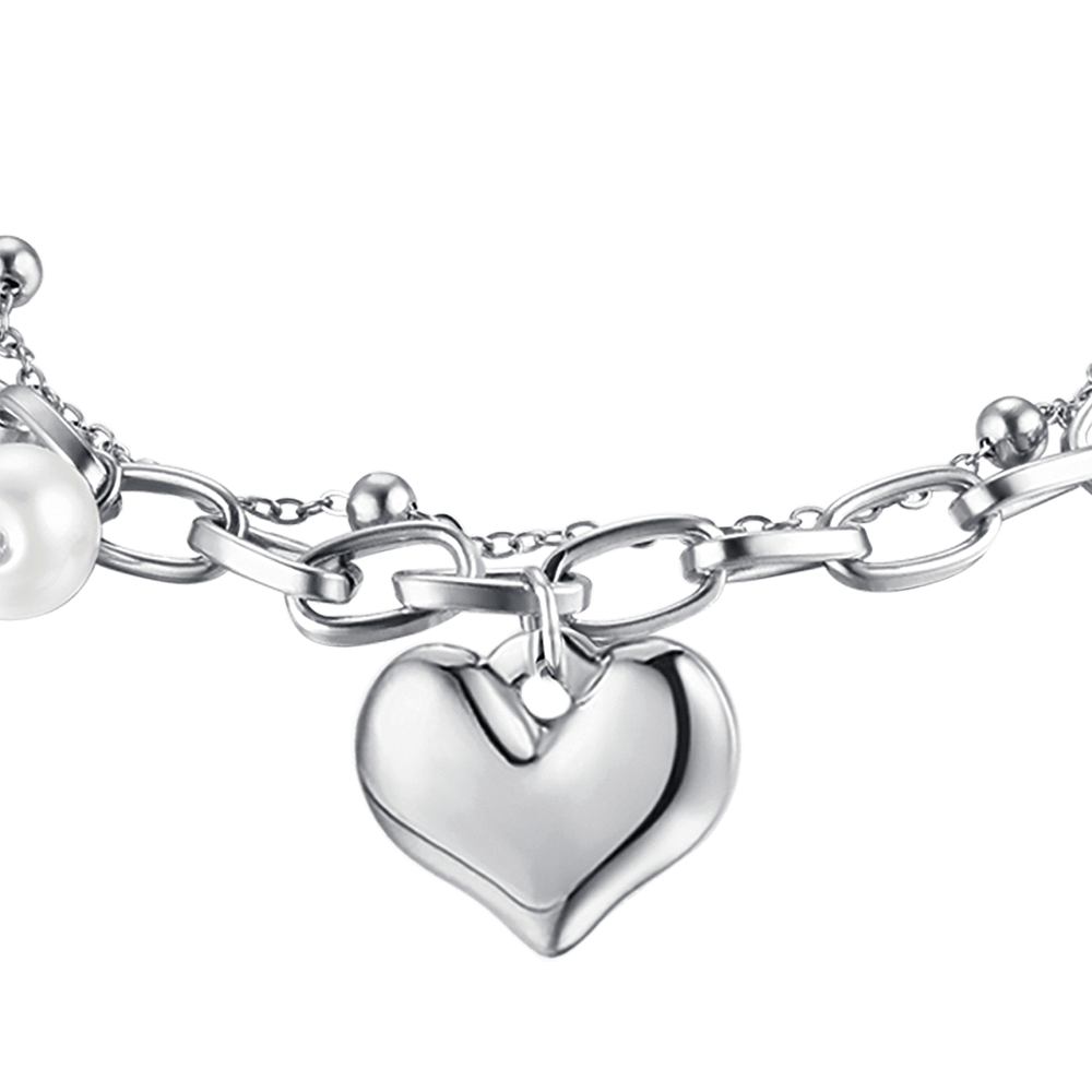 BRACCIALE DONNA IN ACCIAIO CON CUORE E PERLE